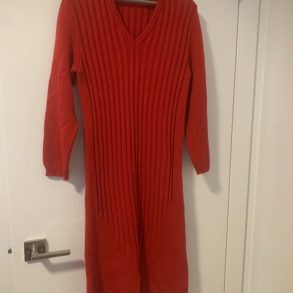 Wool Red Ribbed Knit Dress made in France